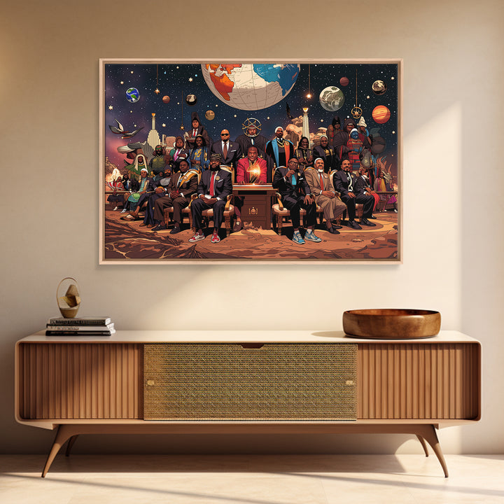 Afrofuturist Cosmic Council Of Black Leaders, African Wall Art, Afrocentric Decor, Black History Art, Modern Canvas Print
