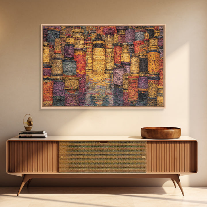 Vibrant Woven Basket Abstract, African Wall Art, Textile Art, Colorful Wall Decor, Cultural Framed Canvas Print, Ethnic Art Print