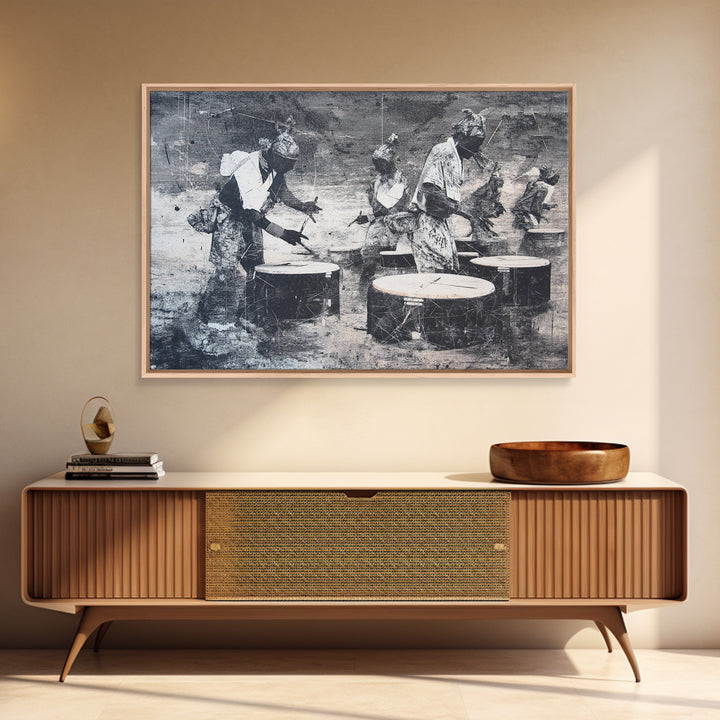 African Drummers In Monochrome Wall Art, Tribal Music Canvas, Afrocentric Decor, Black Culture Art, Living Room Wall Decor