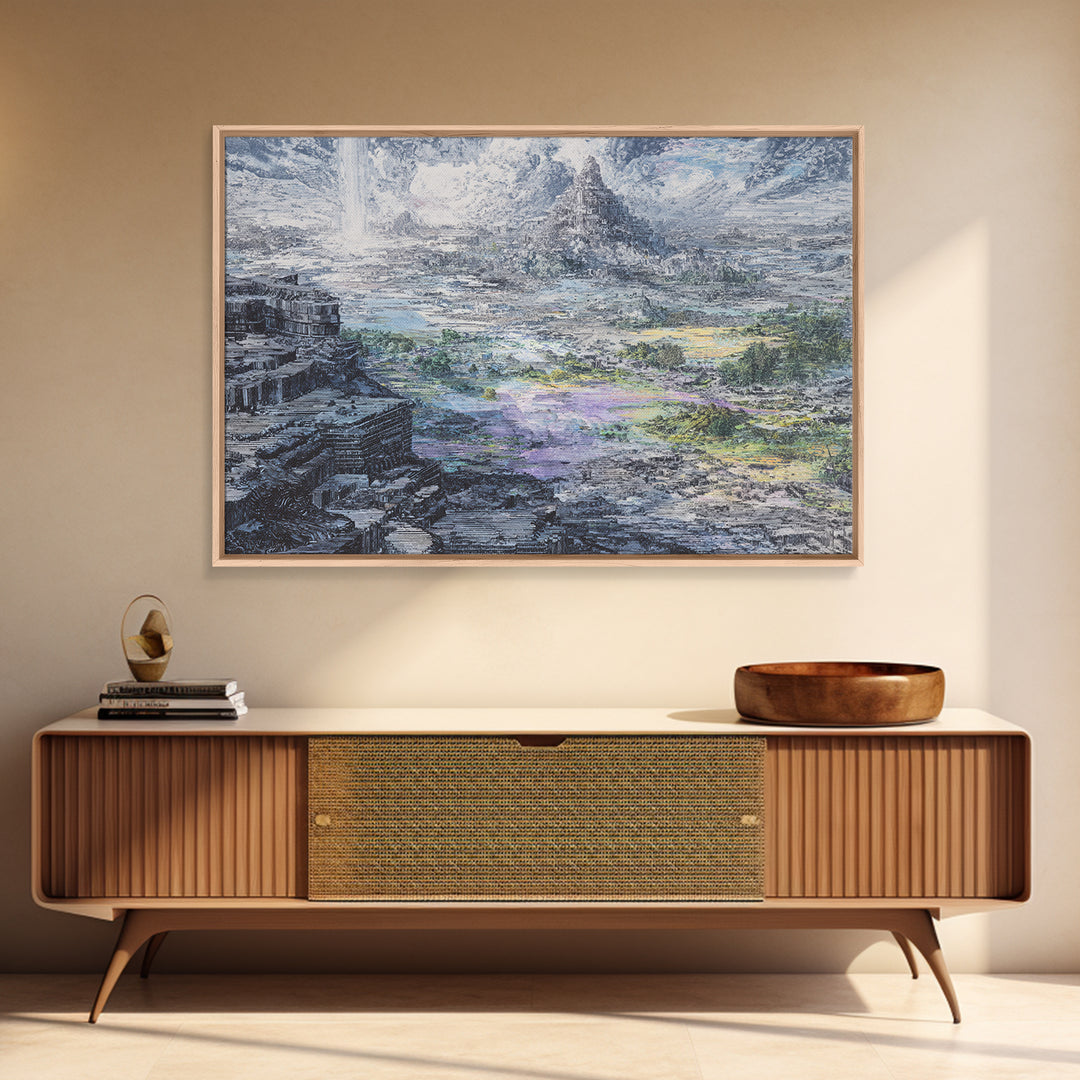 Mystic Mountain Pyramid Landscape Canvas Print, Dreamy Wall Art, Nature Scene Art, Large Decor Art, Fantasy Home Decor Gift