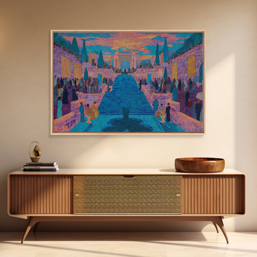 Vibrant Palace Stairway Celebration Framed Canvas Print, Colorful Wall Art, Cultural Travel Decor, Luxury Statement Gift