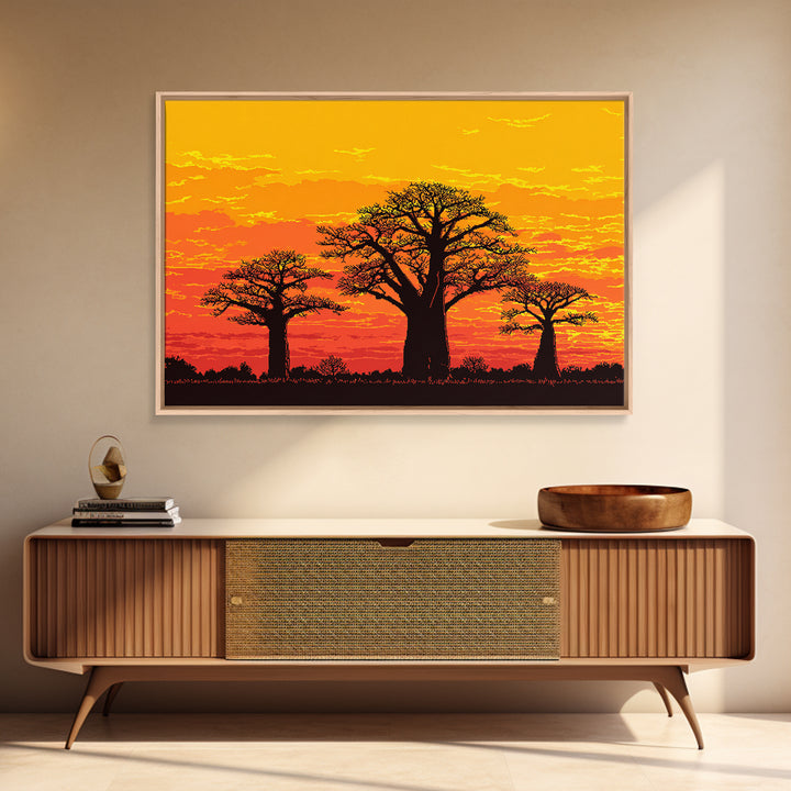 Orange Baobab Tree Silhouette Sunset Wall Art, African Landscape, Boho African Art, Burnt Orange Art, Nature Scene Art, Home Decor