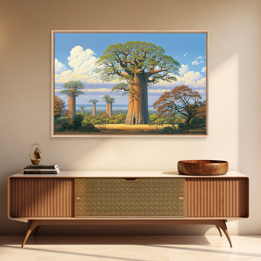 Majestic Baobab Grove Under Blue Sky Canvas Print, African Safari Art, Madagascar Wall Art, Nature Scene Art, Home Decor Gift