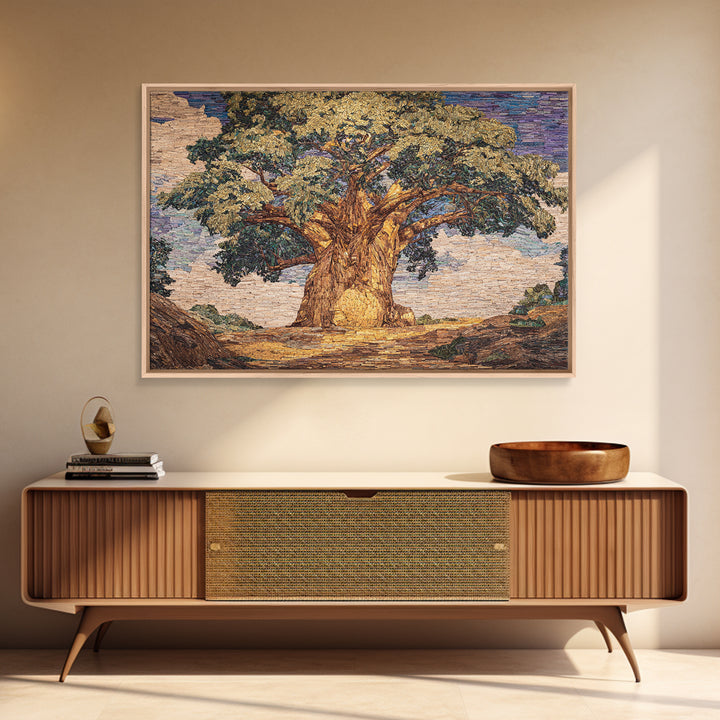 Textured Baobab Tree In Golden Mosaic Wall Art, African Artwork, Abstract African Art, Rustic Decor, Statement Wall Decor