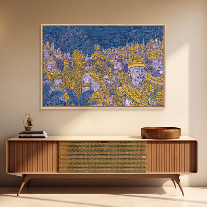 Golden African Kings And Queens Procession Wall Art, African Warrior Art, Black Culture Art, Tribal Queen Art, Bold Home Decor