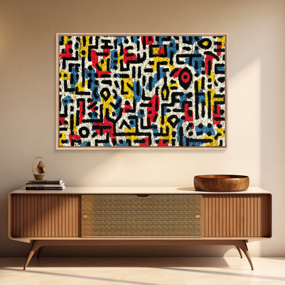 Colorful Abstract African Glyph Canvas Print, Modern African Art Abstract, Tribal Pattern Wall Decor, Bold Office Art Gift