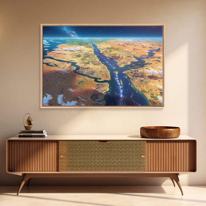 Futuristic Nile Delta Aerial Landscape Wall Art, African Travel Canvas Print, Egypt Map Poster, Modern Office Decor Gift