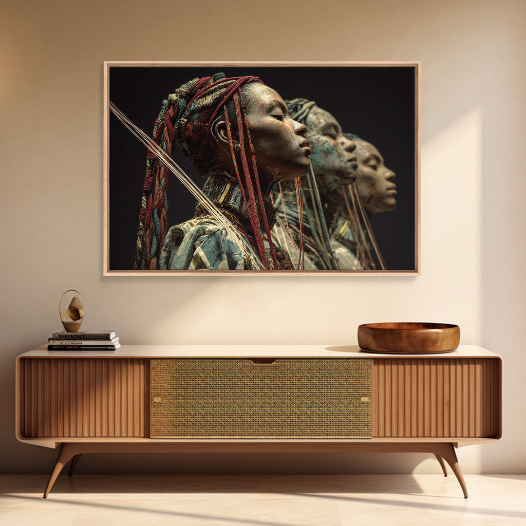 Three African Warrior Women Wall Art, African Tribal Art, Black Women Art, Cultural Wall Decor, Portrait Canvas Print Gift