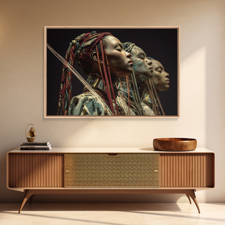 Three African Warrior Women Wall Art, African Tribal Art, Black Women Art, Cultural Wall Decor, Portrait Canvas Print Gift