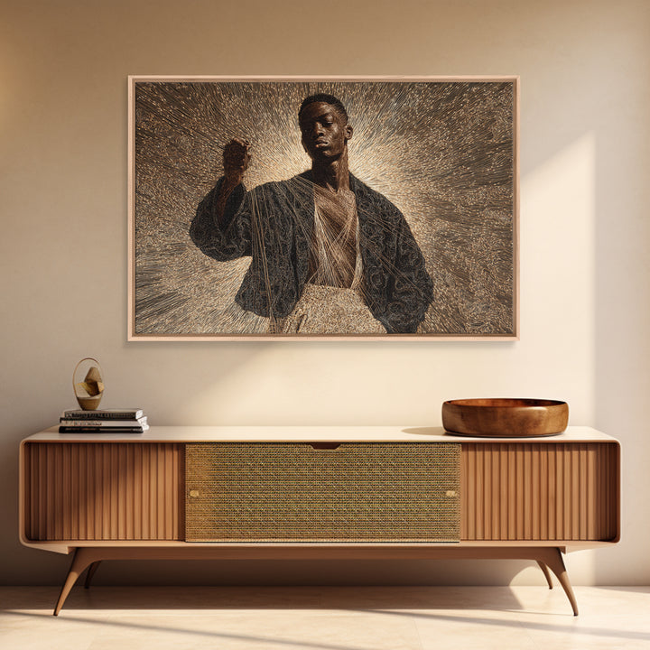 Radiant Black Man Halo Portrait Framed Canvas Print, Afrocentric Art, Black Culture Art, Spiritual Wall Art, Statement Decor