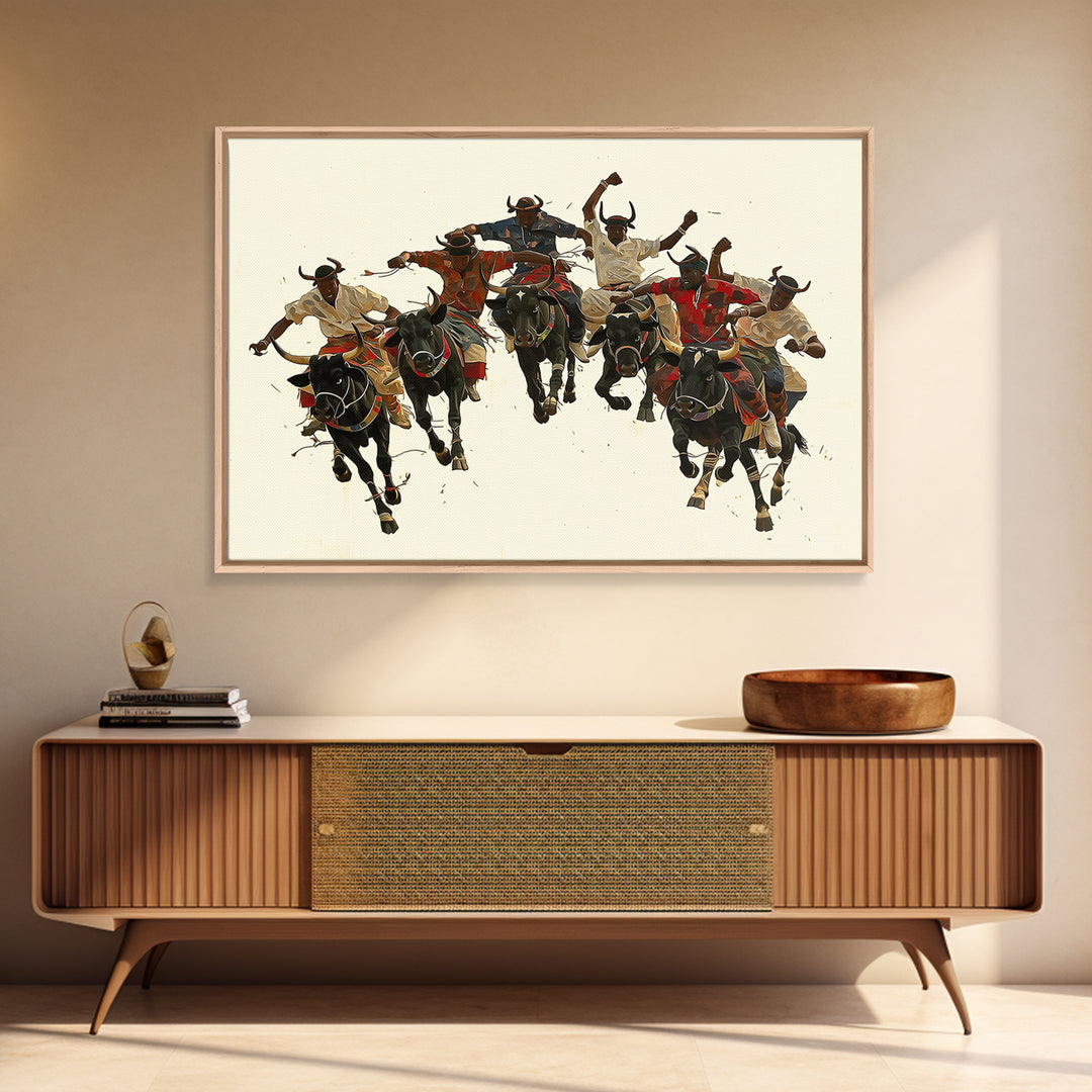 Charging African Warriors On Horseback, Dynamic Canvas Print, Tribal Battle Scene, Afrocentric Wall Decor For Men, African Warrior Art Gift