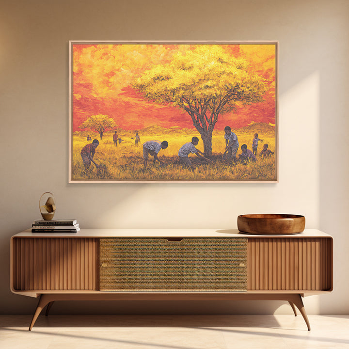 Golden Acacia Tree Planting Wall Art, African Children Landscape, Cultural Safari Decor Canvas For Living Room Home Decor Gift