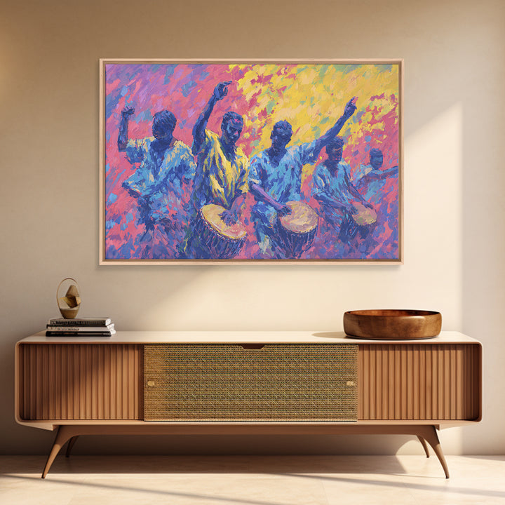 Vibrant African Drummers Celebration Wall Art, Colorful Afrocentric Music Painting, Black Culture Decor, Living Room Gift