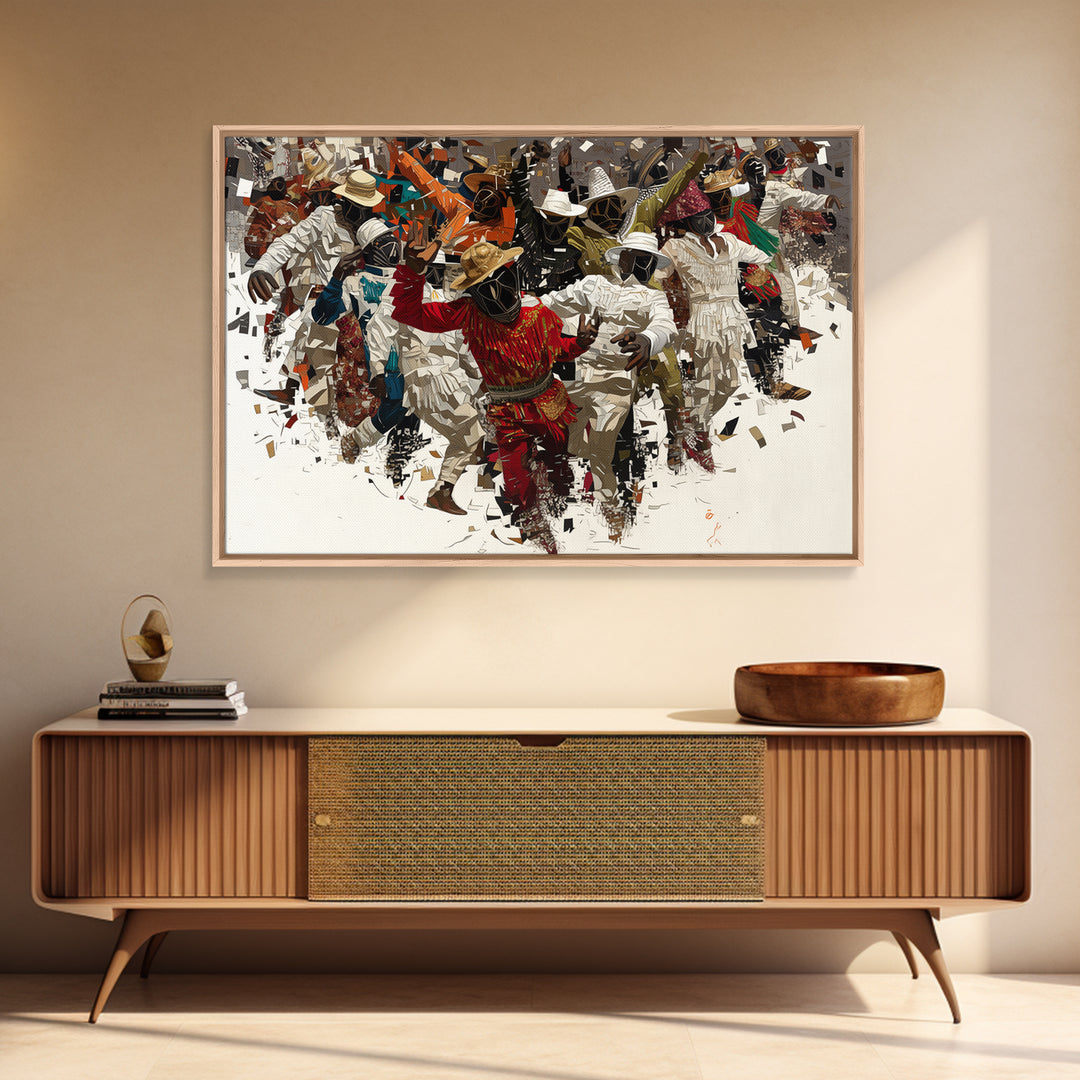 Joyful African Festival Dancers Wall Art, Afrocentric Celebration Canvas Print, Cultural Home Decor, Vibrant Black Artwork