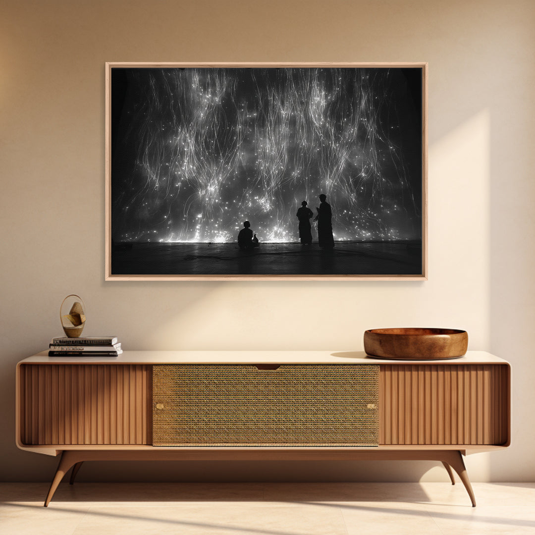 Black And White Light Installation Canvas Print, Minimalist Wall Art, Abstract Black Art, Modern Gallery Home Decor Gift