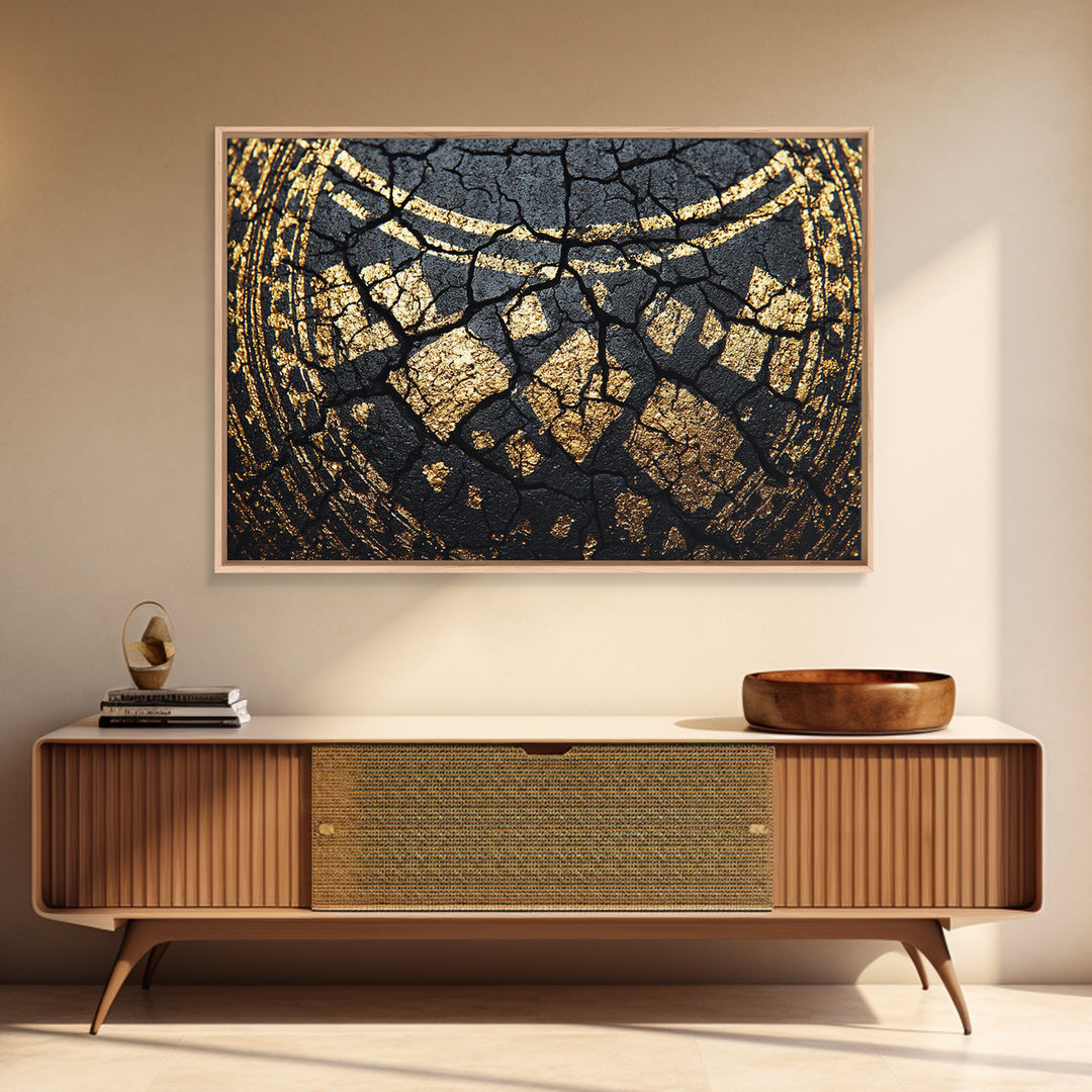 Black Gold Tribal Collar Detail Canvas Print, African Abstract Art, Textured Luxury Wall Decor, Modern Cultural Home Decor
