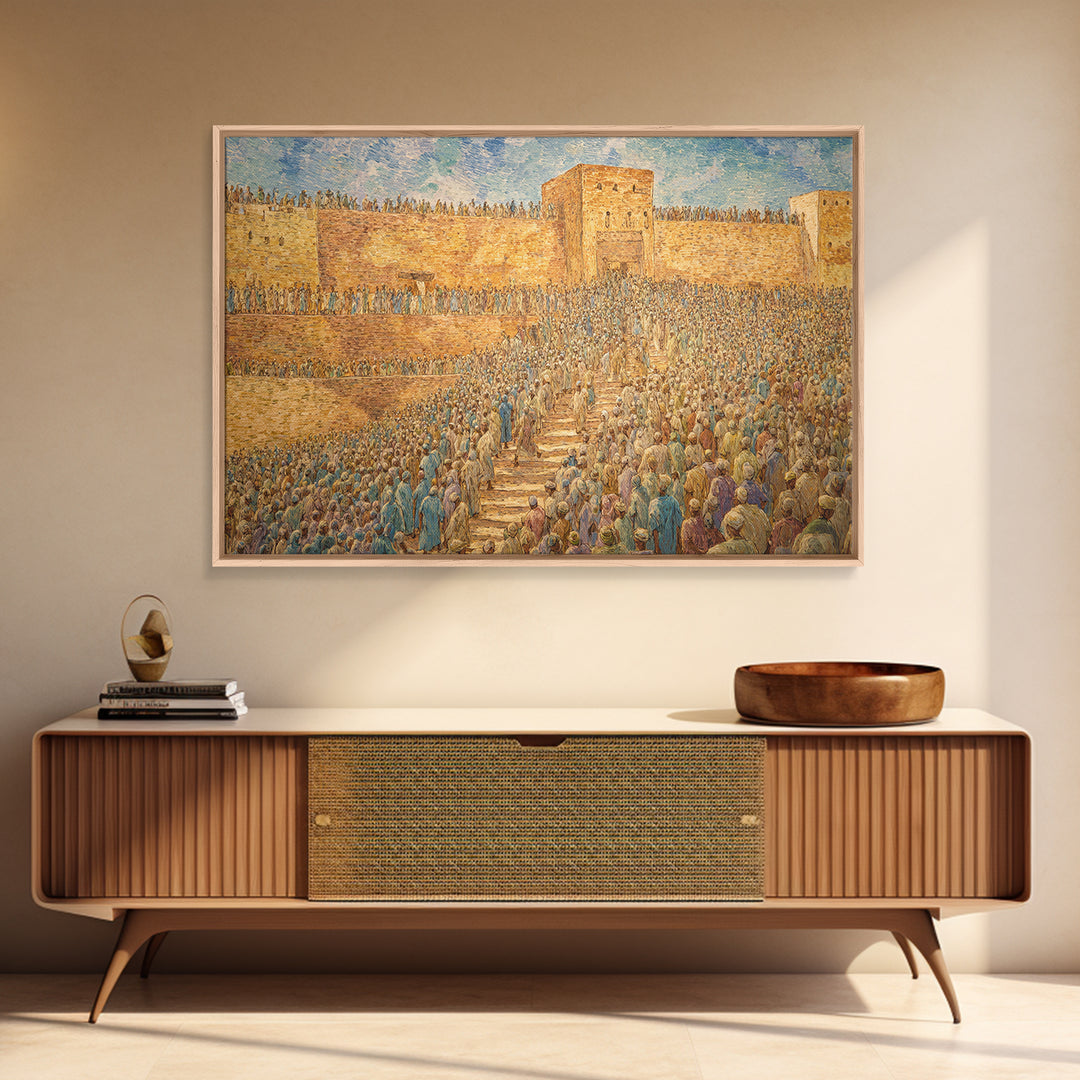 Ancient African City Gate With Crowds Wall Art, Historical Cultural Print, West African Decor, Large Statement Home Artwork