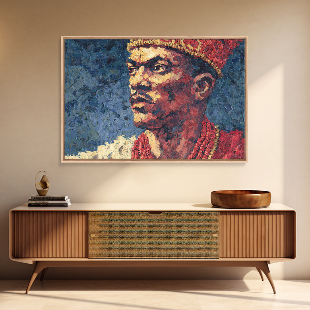 Young African Royal Portrait Wall Art, Red Crown Prince Painting, Black Man Portrait, Afrocentric Home Decor, Cultural Gift