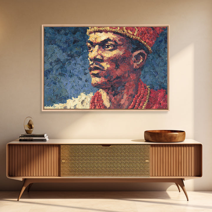 Young African Royal Portrait Wall Art, Red Crown Prince Painting, Black Man Portrait, Afrocentric Home Decor, Cultural Gift