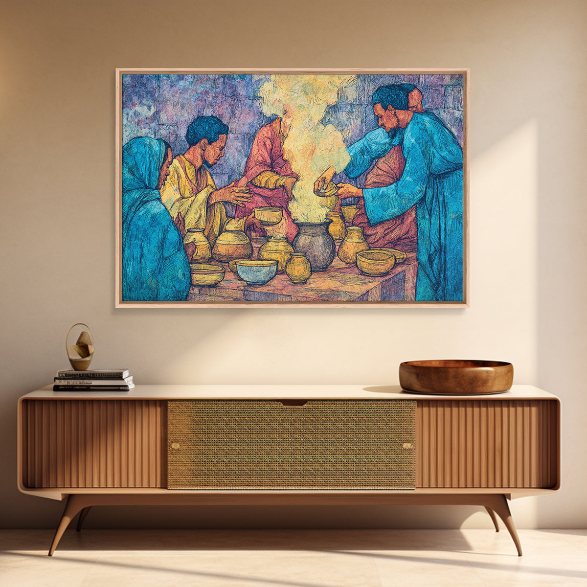 African Women Pottery Ritual Wall Art, Smoke Ceremony Painting, Cultural Kitchen Decor, Afrocentric Home Decor, Gift For Her