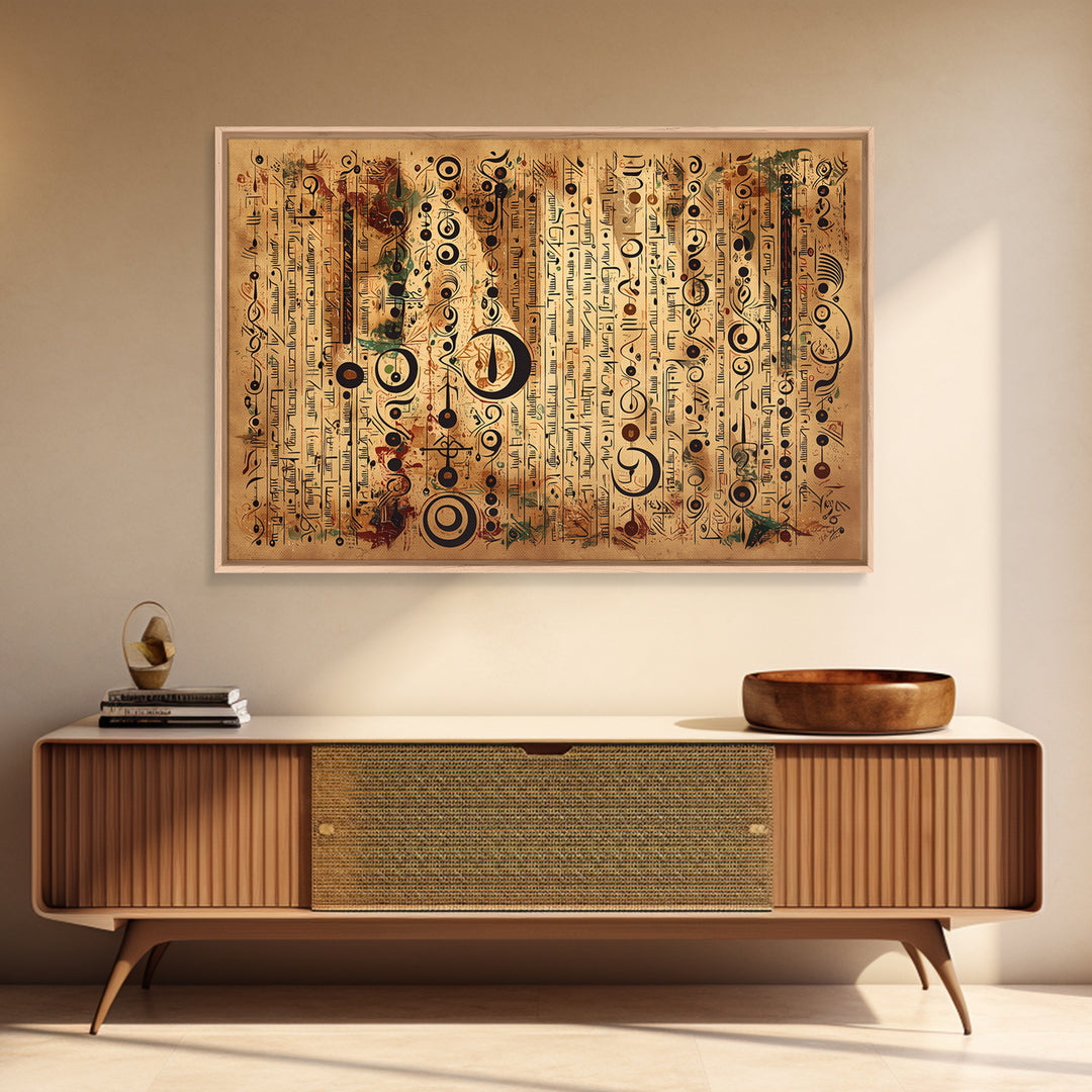 Ancient African Symbol Parchment Wall Art, Abstract African Art, Tribal Patterns, Afrocentric Decor, Cultural Canvas Print