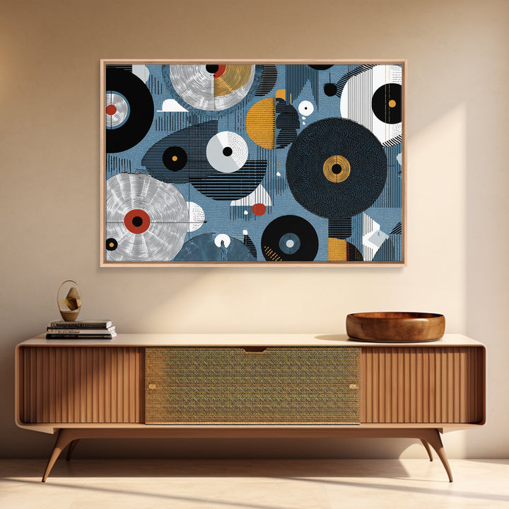 Blue Black Gold Geometric Circles Wall Art, Abstract African Art Decor, Modern Canvas Print For Living Room Office Home Decor