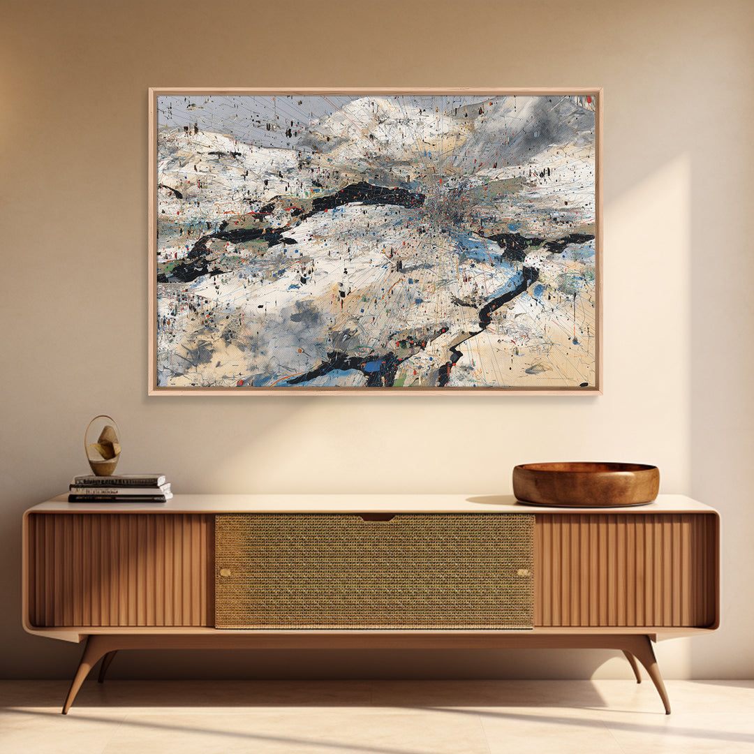 Abstract Mountain River Canvas Print, Modern African Landscape Art, Textured Blue White Wall Decor, Large Office Art Gift