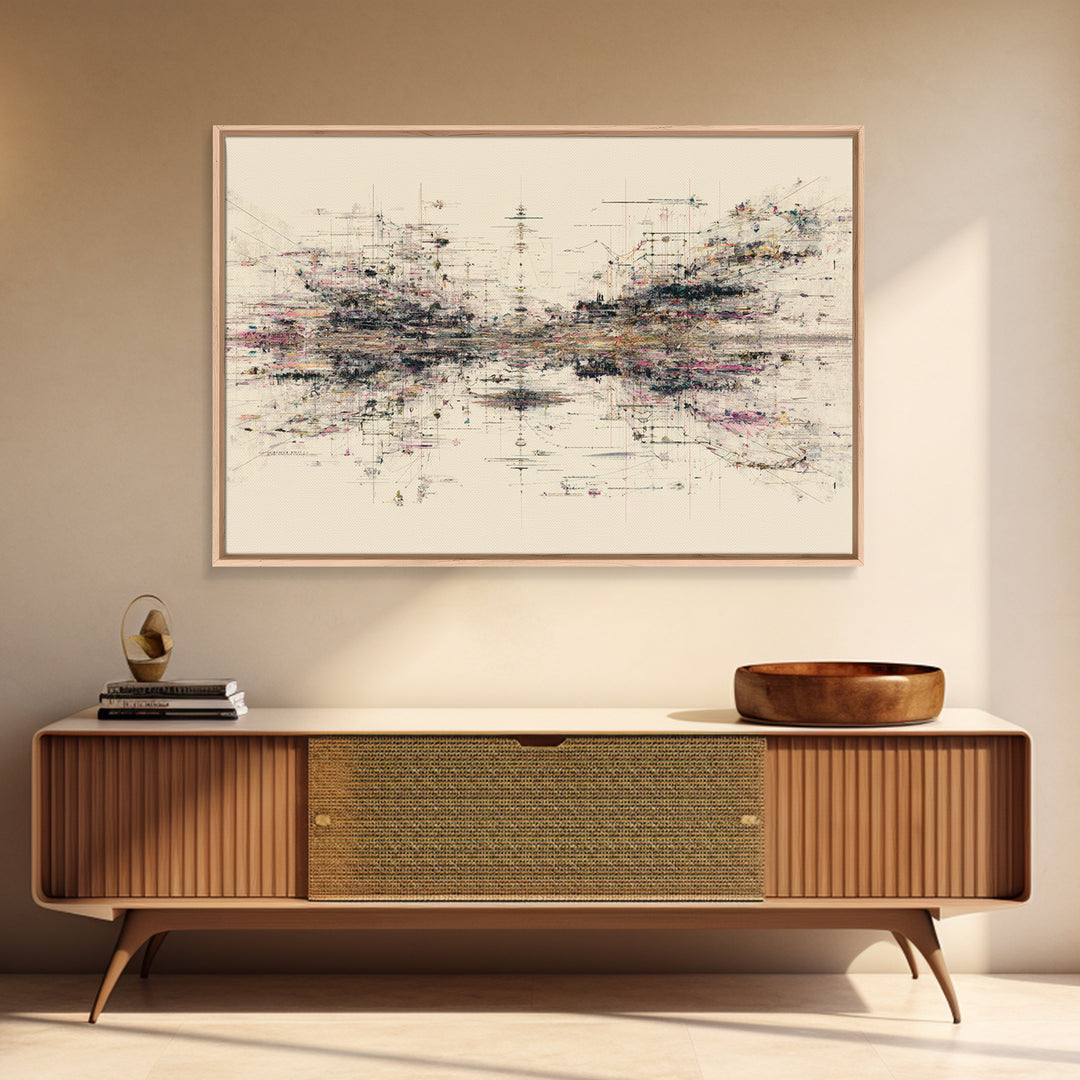 Expansive Abstract Data Field Wall Art, Modern Geometric Lines, Minimalist Office Decor For Tech Studio And Home Gallery