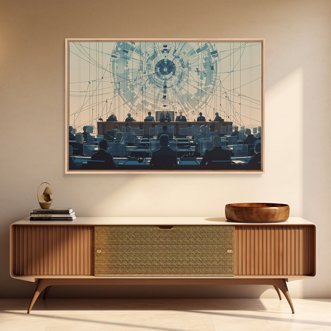 Futuristic Council Chamber Canvas Print, Digital Conference Hall Wall Decor, Modern Office Art For Lawyers And Leaders Gift
