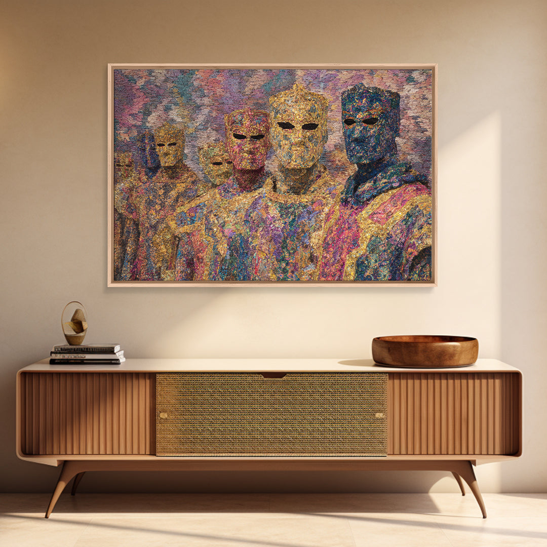 Colorful Abstract Masked Figures, African Tribal Art Canvas Print, Afrocentric Wall Art, Ethnic Home Decor, Modern Black Art