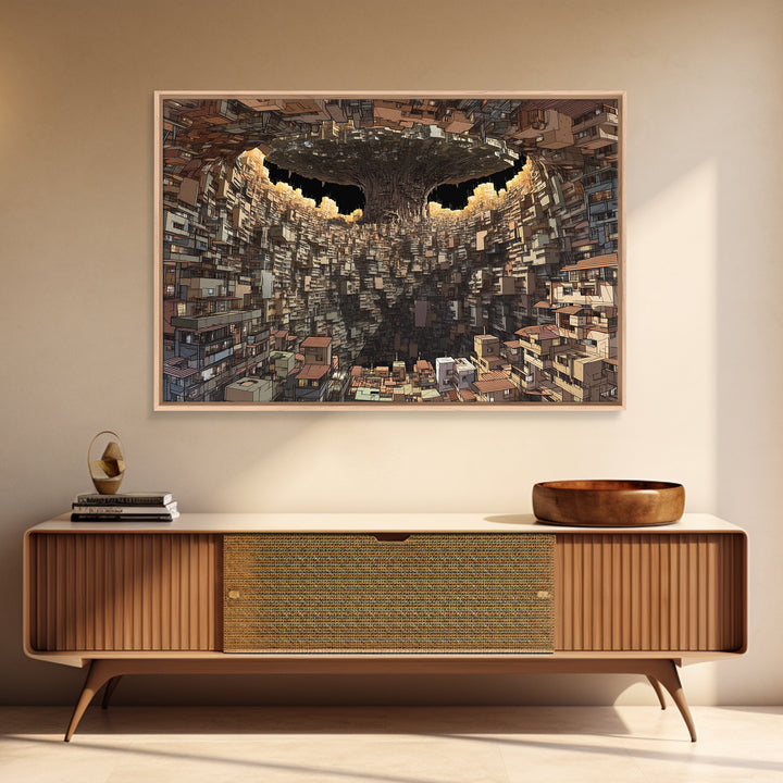 Dystopian Circular City Void, African Abstract Wall Art, Canvas Print, Urban Wall Art, Modern Black Art, Statement Decor
