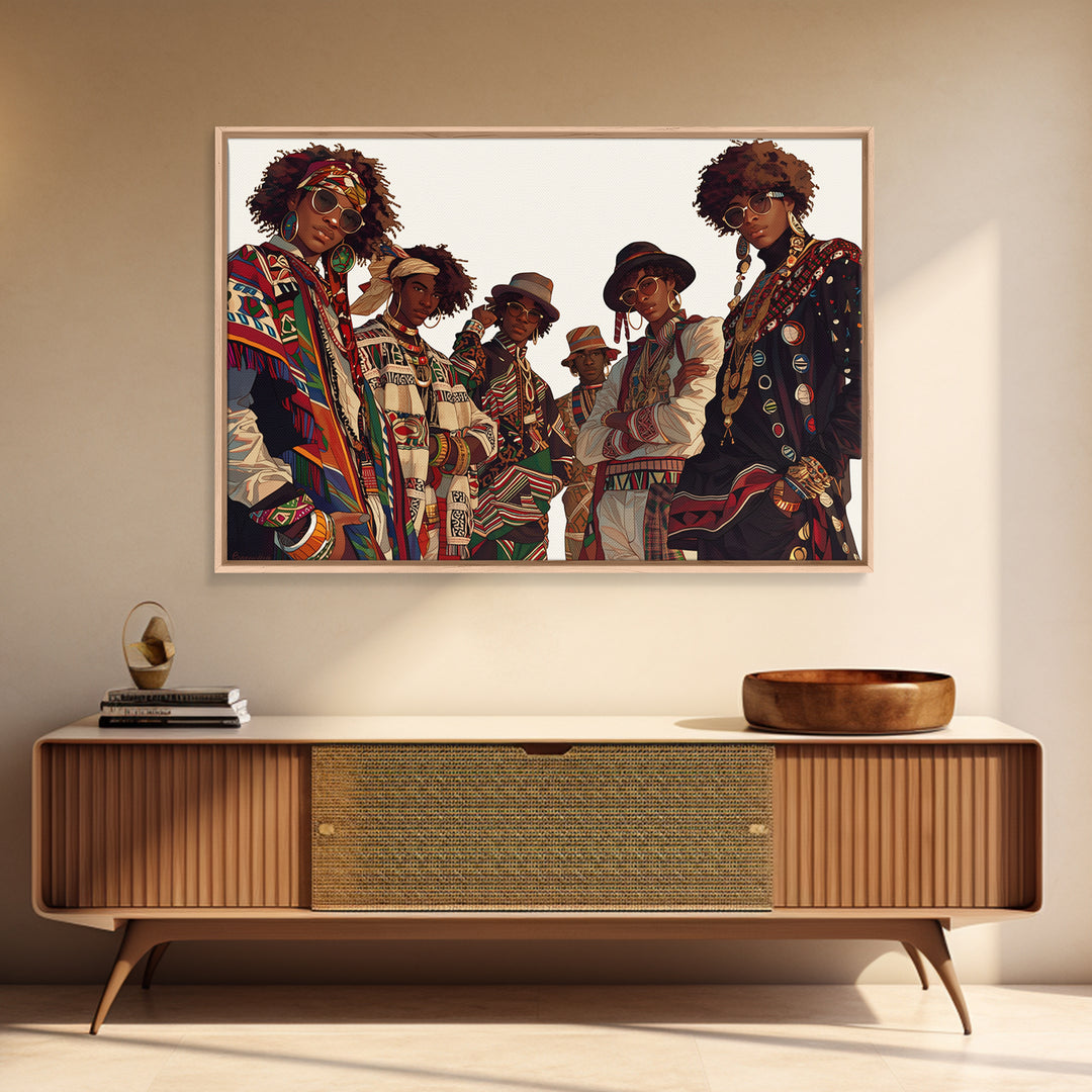 Stylish Afro Fashion Group Canvas Print, African Fabric, Ankara Wall Art, Modern Black Art, Cultural Home Decor, Gift For Her