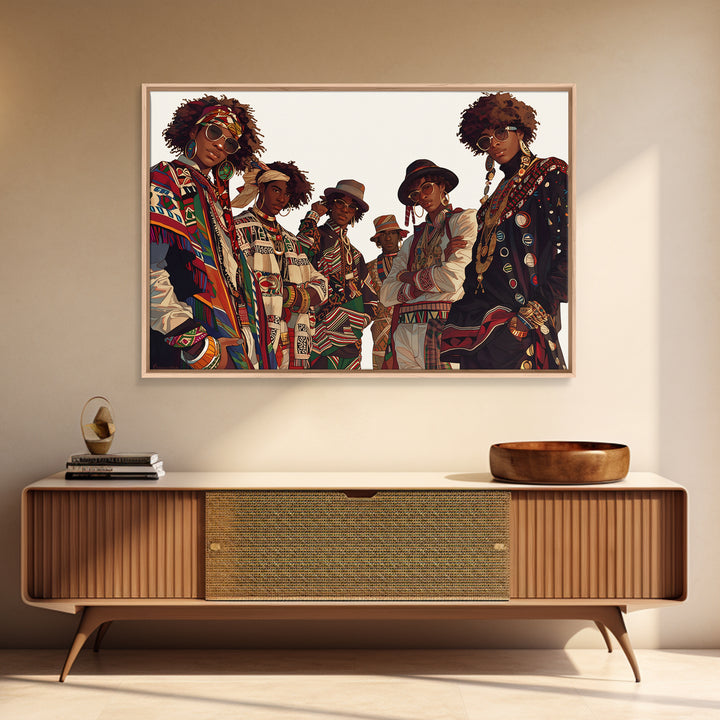 Stylish Afro Fashion Group Canvas Print, African Fabric, Ankara Wall Art, Modern Black Art, Cultural Home Decor, Gift For Her