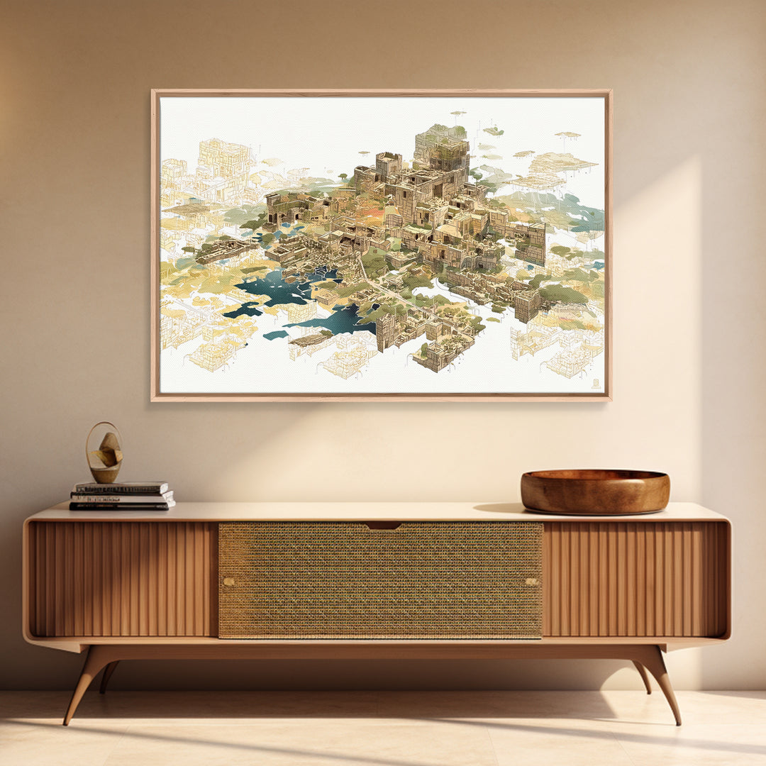 Floating Desert Megacity With Futuristic African Architecture Wall Art, Afrofuturism Decor, Modern Canvas Art For Office