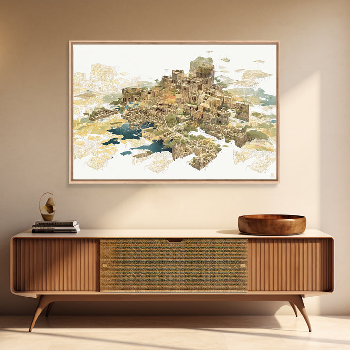 Floating Desert Megacity With Futuristic African Architecture Wall Art, Afrofuturism Decor, Modern Canvas Art For Office