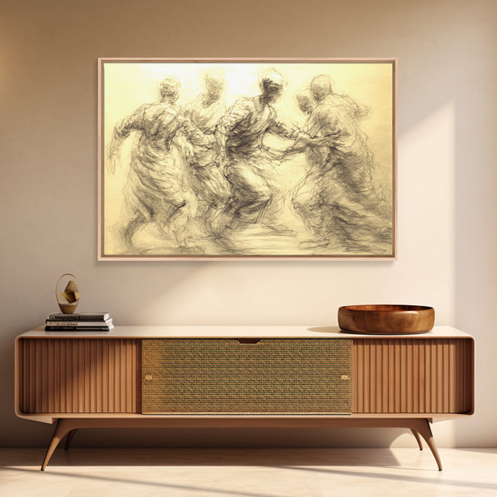 Golden Charcoal African Dance Wall Art, Movement Figure Sketch, Cultural Art Print, African Celebration, Elegant Home Decor