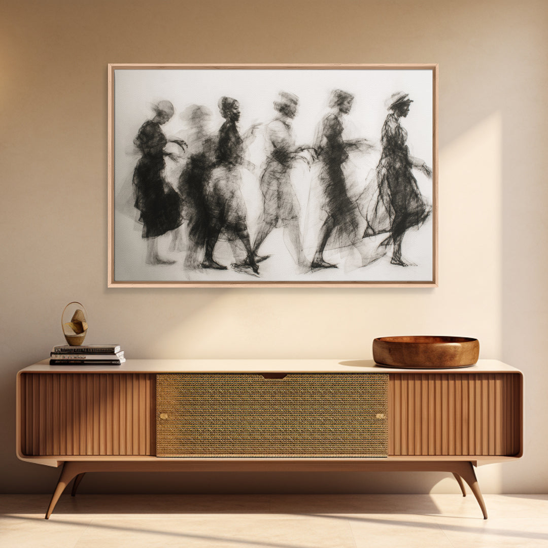 Black Women Procession Sketch Wall Art, Elegant Woman Art, African Women Art, Feminine Wall Decor, Minimalist Home Decor