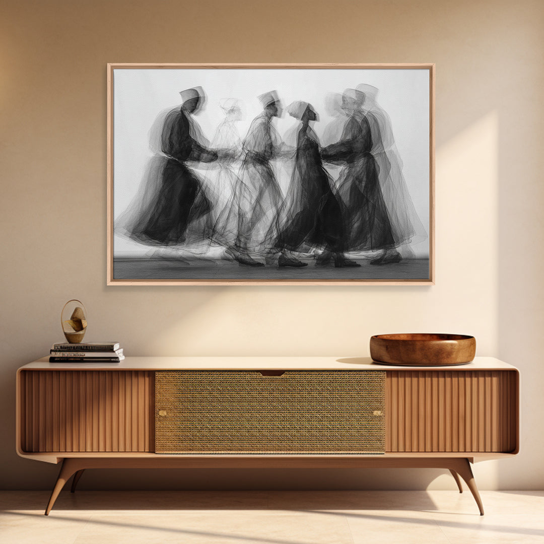 Blurred Monochrome Ceremonial Dancers Wall Art, African Abstract Art Print, Black Culture Decor, Modern Canvas Artwork Gift