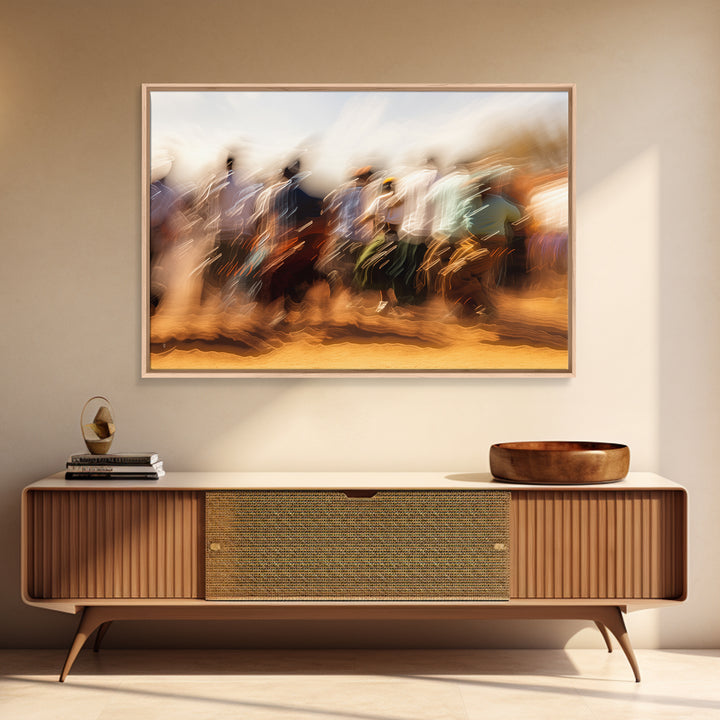 Sunlit African Crowd Procession Wall Art, Motion Blur Cultural Art Print, Black People Decor, Modern Canvas Home Decor Gift