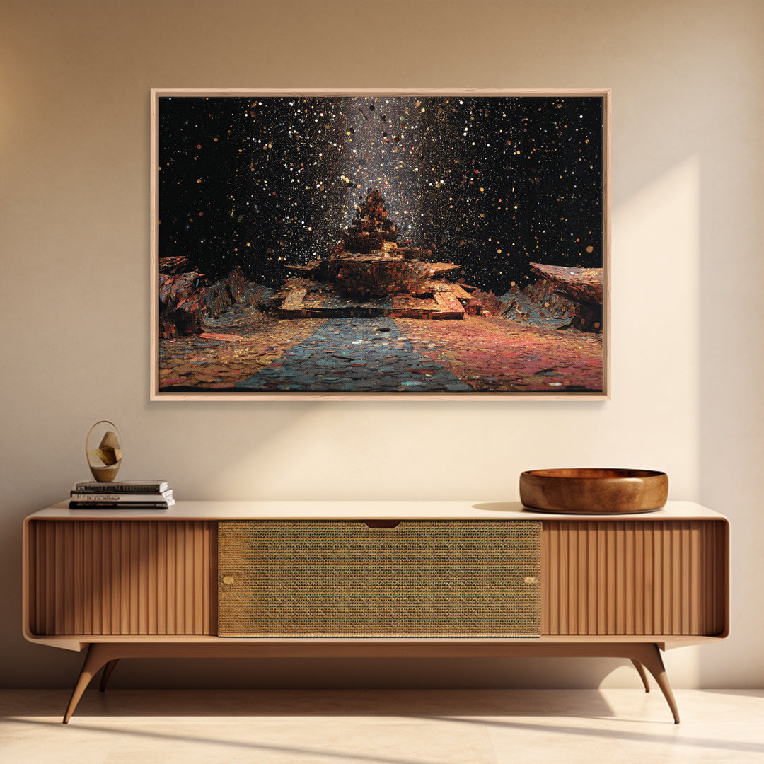 Ancient Starry African Temple Canvas Print, Mystical Wall Art, Black And Gold Art, Spiritual Cultural Home Decor Unique Gift