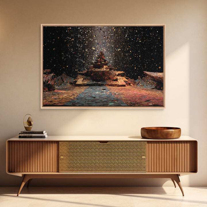 Ancient Starry African Temple Canvas Print, Mystical Wall Art, Black And Gold Art, Spiritual Cultural Home Decor Unique Gift