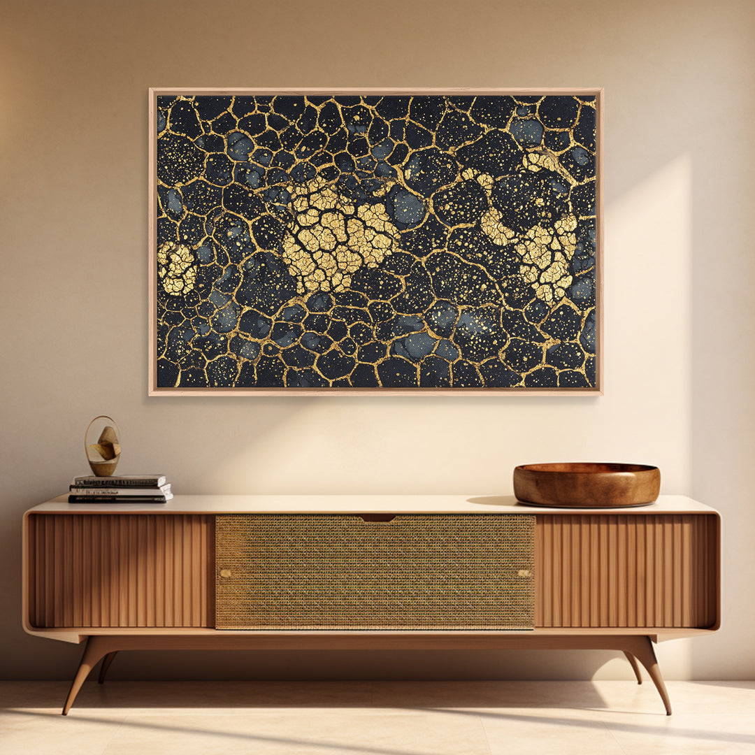 Black And Gold Crackle Abstract Canvas Print, Luxury Wall Art, Textured Art Print, Modern Home Decor, Statement Piece, Bold Artwork