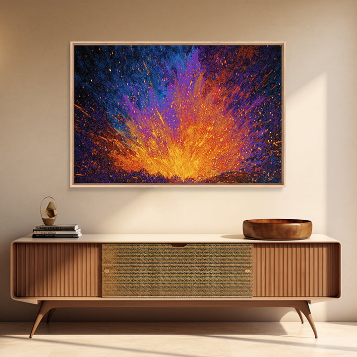 Explosive Orange And Blue Energy Burst Canvas Print, Abstract Art, Vibrant Wall Decor, Modern Painting, Bold Home Decor Gift