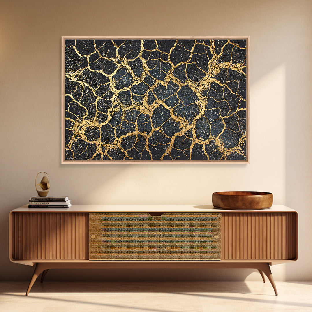 Black And Gold Cracked Earth Wall Art, Abstract African Art, Luxury Canvas Art, Textured Art Print, Elegant Home Decor Gift