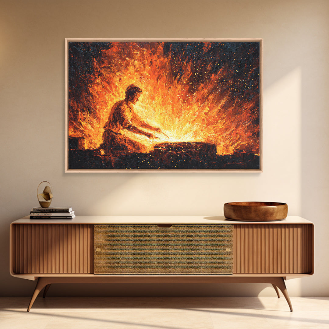 African Blacksmith At Flaming Forge Wall Art, African Warrior Art, Black Man Artful, Cultural Art Print, Bold Home Decor Gift