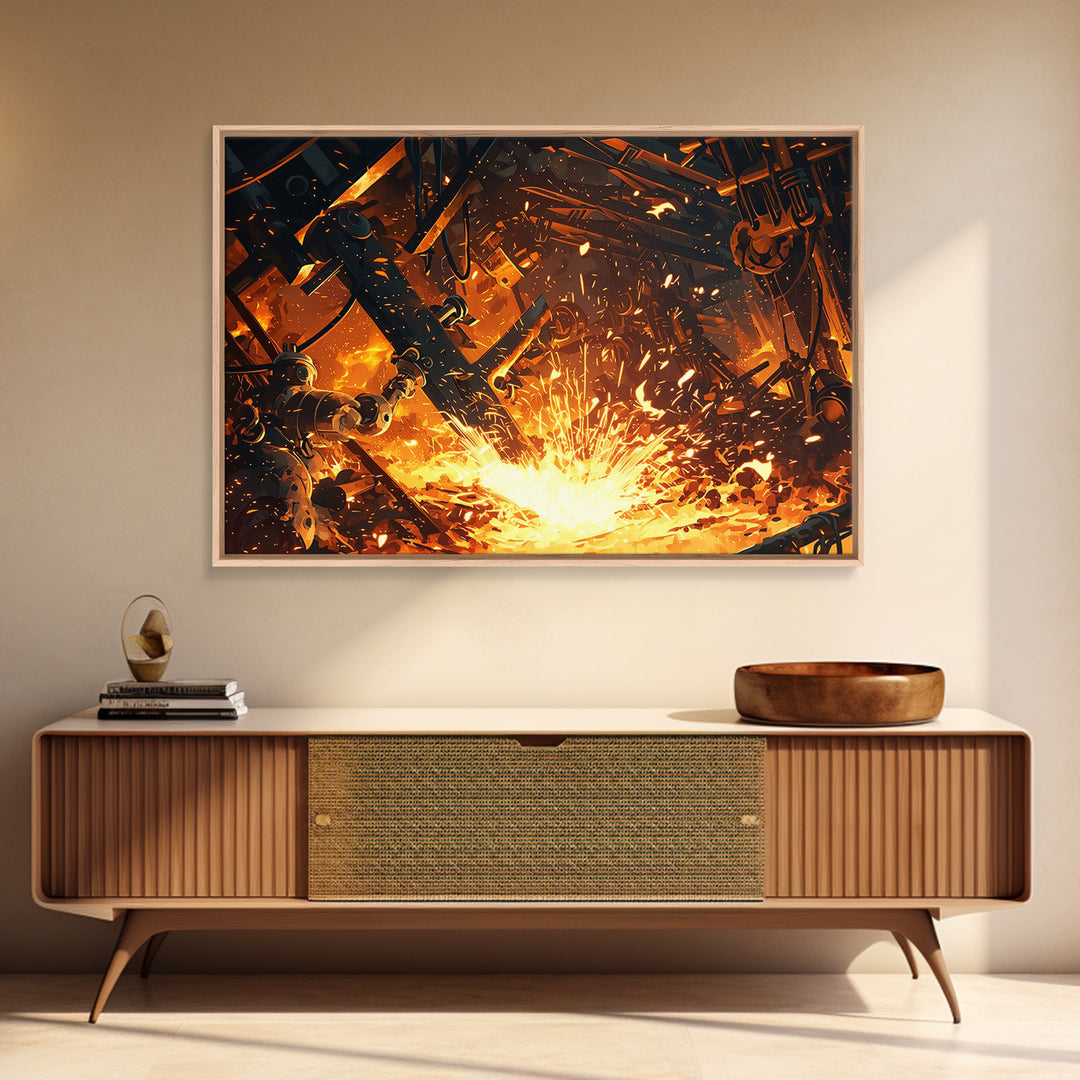 Robotic Molten Forge Canvas Print, Afrofuturism Decor, Industrial Wall Art, Modern Canvas Art, Bold Unique Home Decor Gift