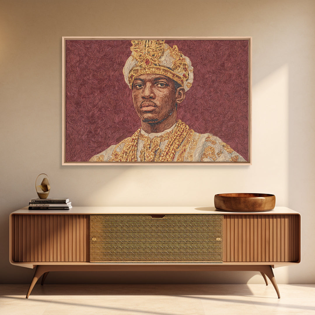 Regal African King Portrait Framed Canvas Print, African American Art, African Heritage Art, Black History Gift, Royal Wall Art