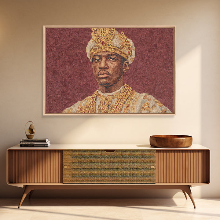 Regal African King Portrait Framed Canvas Print, African American Art, African Heritage Art, Black History Gift, Royal Wall Art