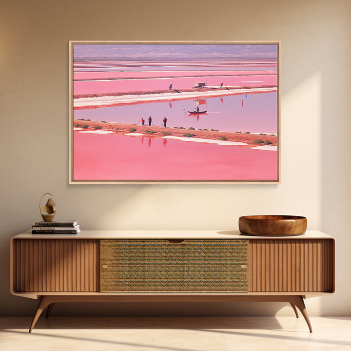 Pink African Salt Lake With Boats Wall Art, Senegal Inspired Landscape, Pastel Travel Print, Coastal Home Decor, Unique Gift