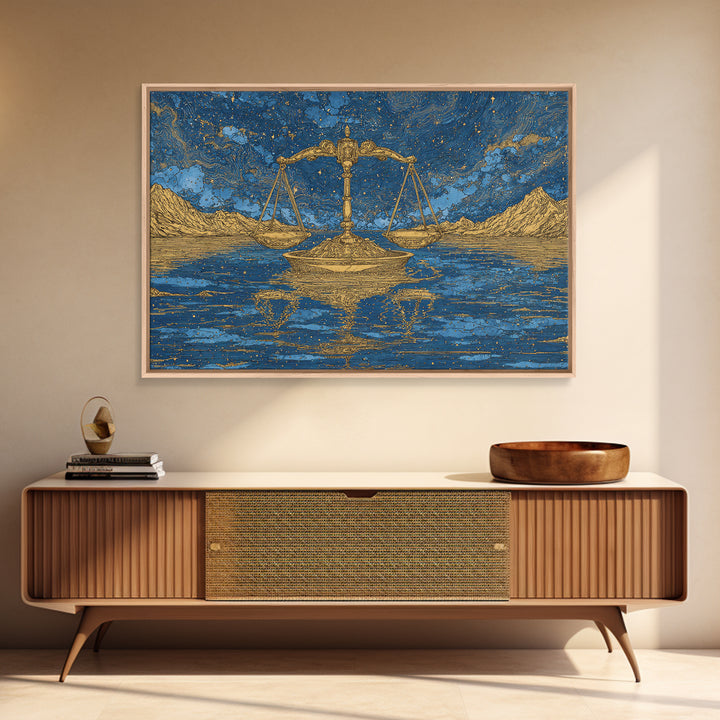 Golden Scales Over Desert Lake Wall Art, African Egyptian Art, Mystical Wall Art, Blue Gold Canvas, Statement Wall Decor